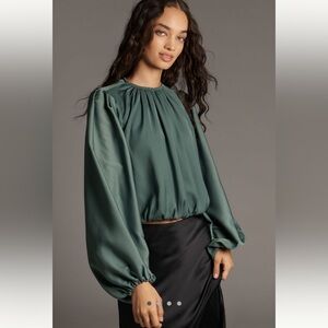 Anthropologie Cropped Puff-Sleeve Blouse